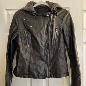 FREE PEOPLE LEATHER JACKET W/ REMOVABLE HOOD